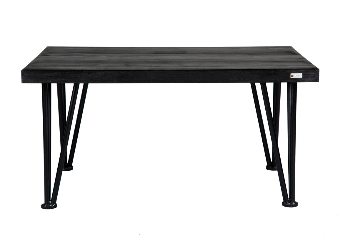 Black hairpin coffee table with a sleek design and sturdy metal legs, adding a modern touch to any living room.