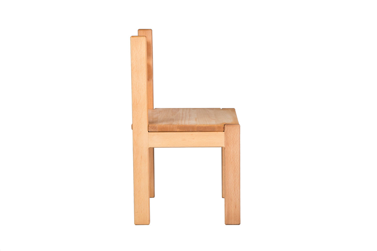 Wooden kids chair with a simple, sturdy design, featuring a smooth finish and comfortable seat for young children.