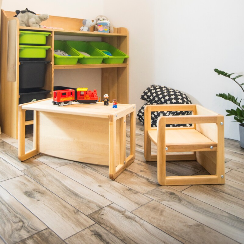 CUBE Wooden Kids Stool & Table
