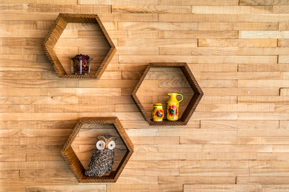 Large Hexagon Floating Shelves in Solid Oak – Set of 3