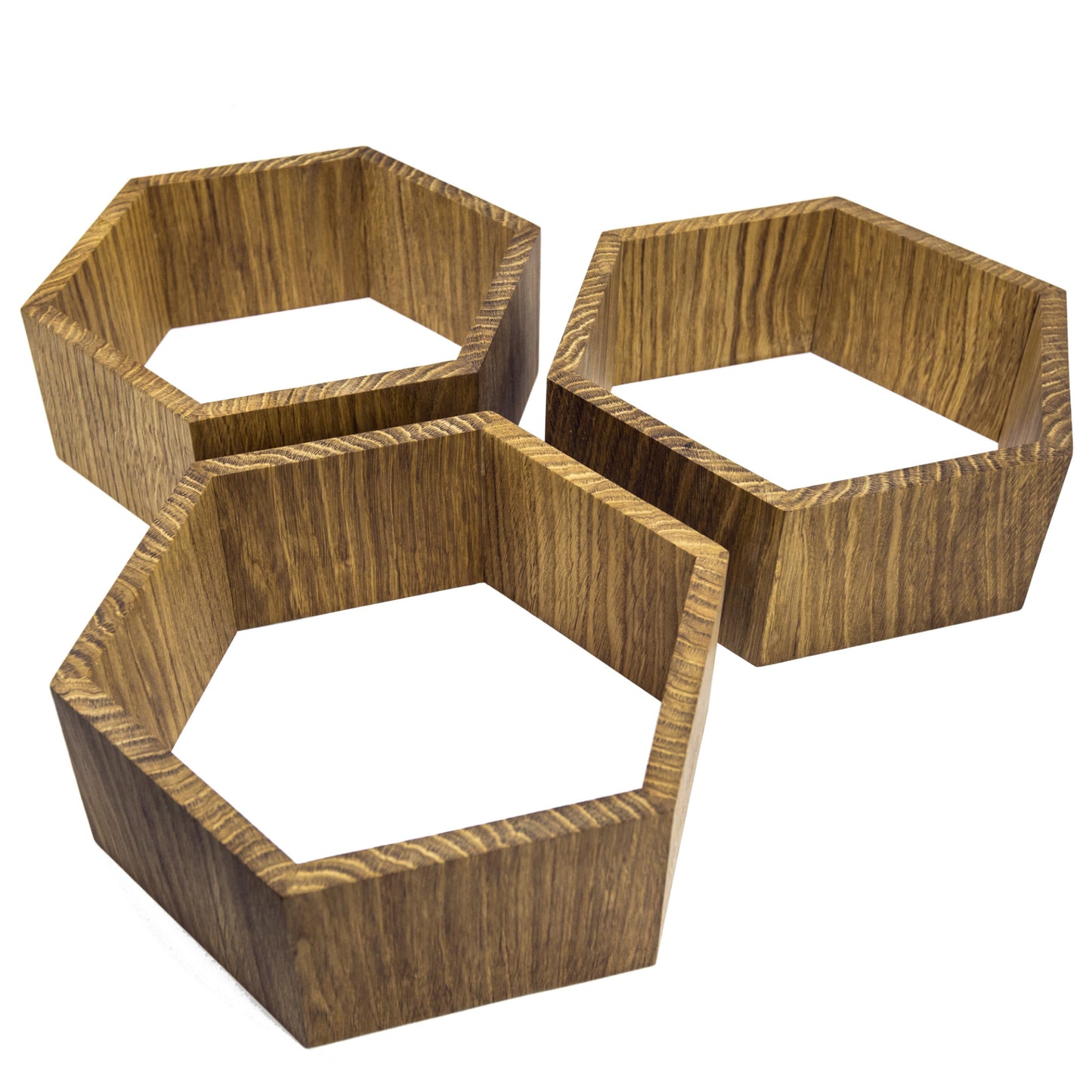 Large Hexagon Floating Shelves in Solid Oak – Set of 3
