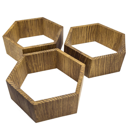 Large Hexagon Floating Shelves in Solid Oak – Set of 3