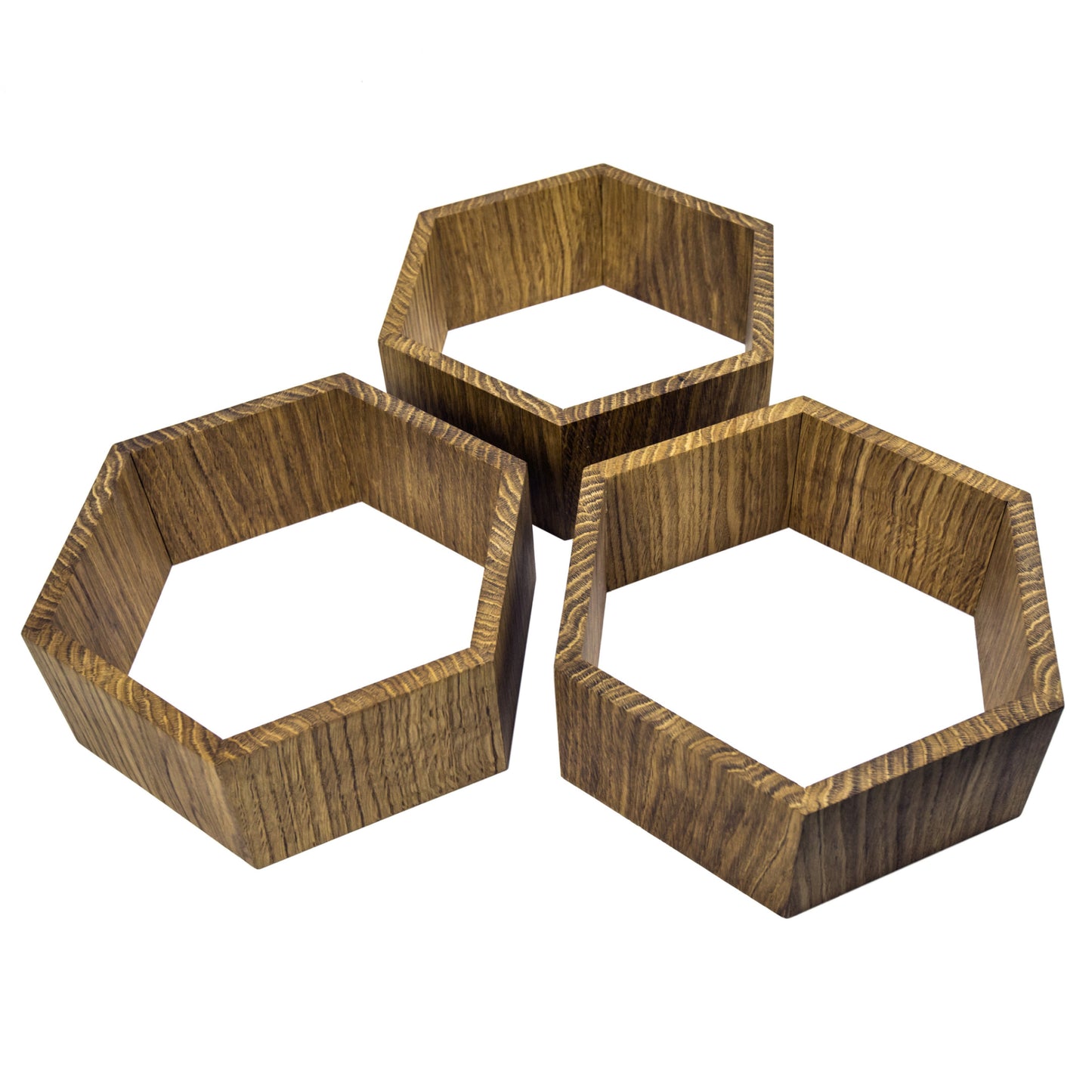 Large Hexagon Floating Shelves in Solid Oak – Set of 3