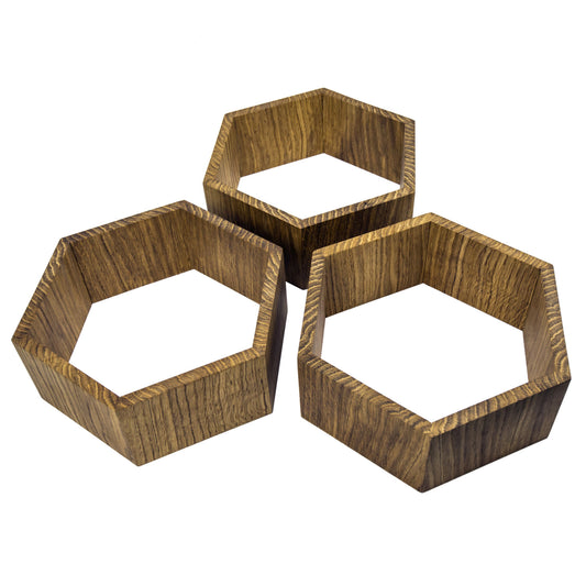 Large Hexagon Floating Shelves in Solid Oak – Set of 3