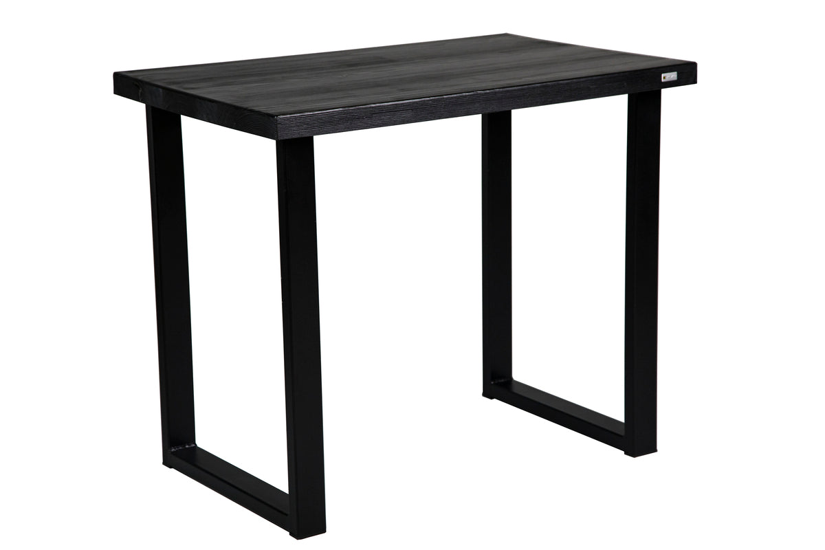 Black spruce desk with a sleek, modern design and spacious surface, perfect for home or office use.