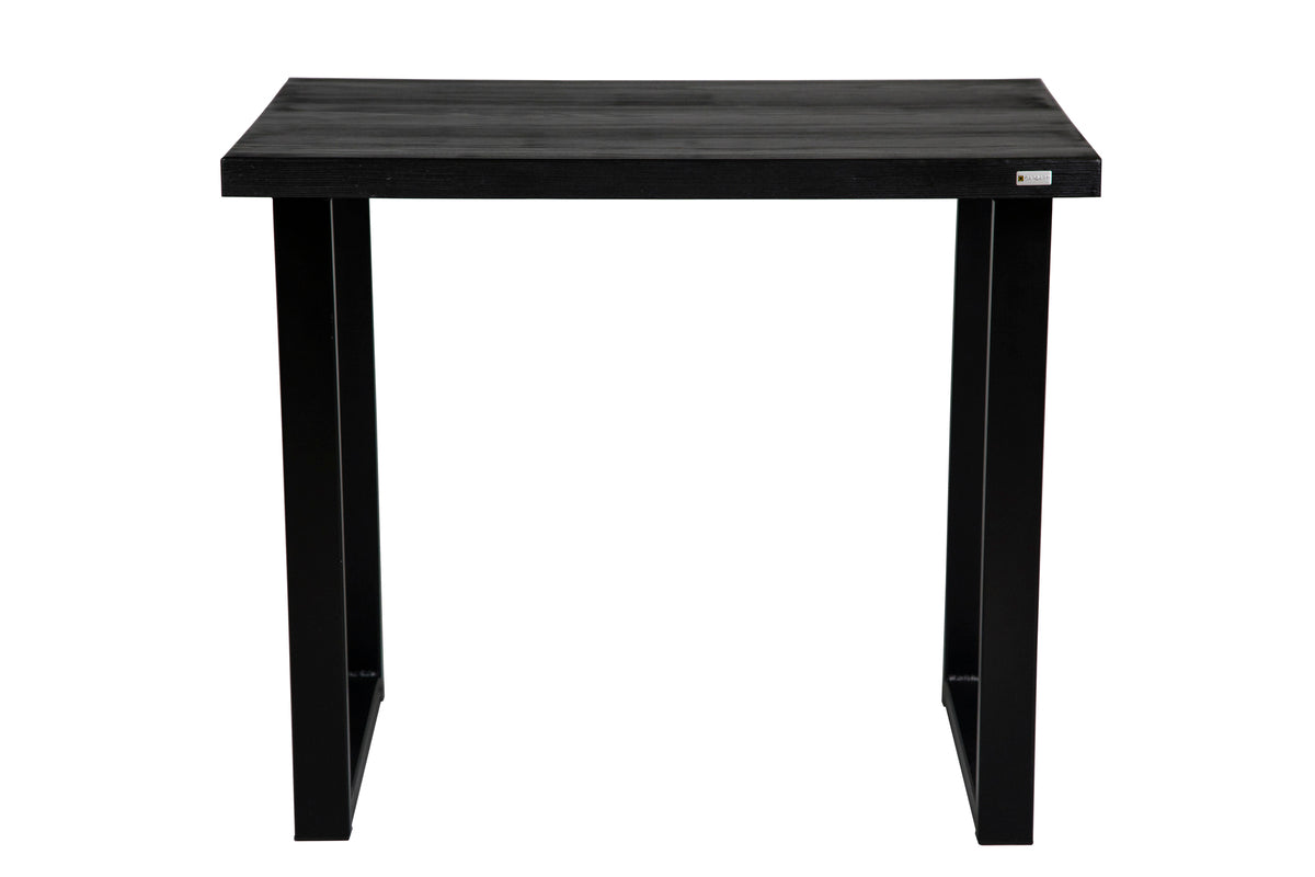 Black spruce desk with a sleek, modern design and spacious surface, perfect for home or office use.