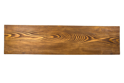 Brown Hairpin Spruce Bench featuring a sleek wooden seat with hairpin metal legs, offering a modern and stylish look