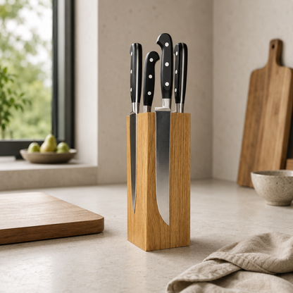 Ceppo portacoltelli magnetico in rovere massello