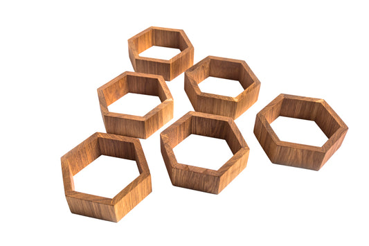 Hexagon wooden floating shelves with a sleek design, perfect for displaying decor in a modern, stylish way.