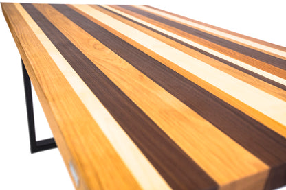 Multi-color hairpin dining table with a vibrant design and sleek metal legs, adding a bold touch to any dining space.