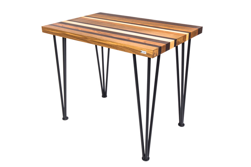 Multi-color hairpin desk with a vibrant design and sleek metal legs, perfect for a lively and modern workspace.