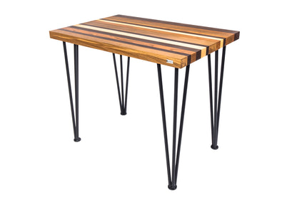 Multi-color hairpin desk with a vibrant design and sleek metal legs, perfect for a lively and modern workspace.