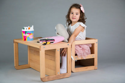 Multifunctional children's chair with adjustable height, colorful design, and sturdy construction, perfect for playtime or study