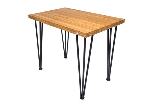Scandinavian-style hairpin oak desk with a clean design, natural wood finish, and sleek metal legs for a modern look.