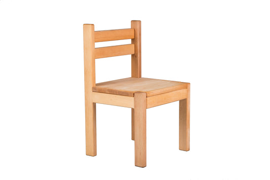 Wooden kids chair with a simple, sturdy design, featuring a smooth finish and comfortable seat for young children.