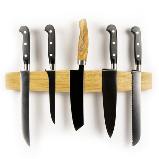 Sculpted Wall-Mounted Magnetic Knife Holder in Solid Oak